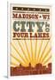 Madison, Wisconsin - Skyline and Sunburst Screenprint Style-Lantern Press-Framed Art Print