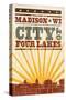 Madison, Wisconsin - Skyline and Sunburst Screenprint Style-Lantern Press-Stretched Canvas