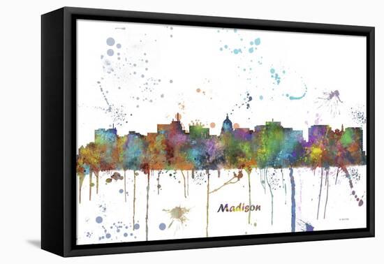 Madison Wisconsin Skyline MCLR 1-Marlene Watson-Framed Stretched Canvas