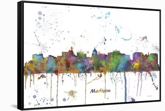 Madison Wisconsin Skyline MCLR 1-Marlene Watson-Framed Stretched Canvas