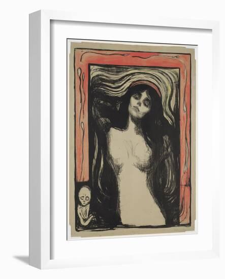 Madonna, 1895 (Colour Litho with Gouache on Paper)-Edvard Munch-Framed Giclee Print