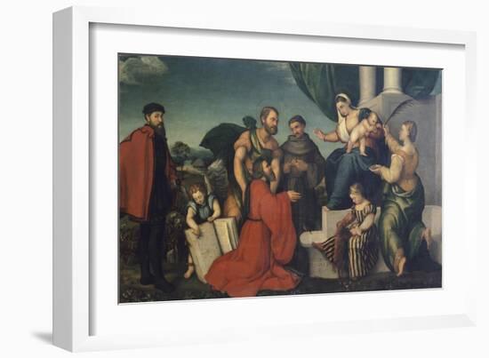 Madonna Adored by Podesta of Bassano Marco Soranzo-Jacopo Bassano-Framed Giclee Print