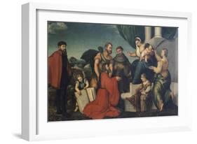 Madonna Adored by Podesta of Bassano Marco Soranzo-Jacopo Bassano-Framed Giclee Print