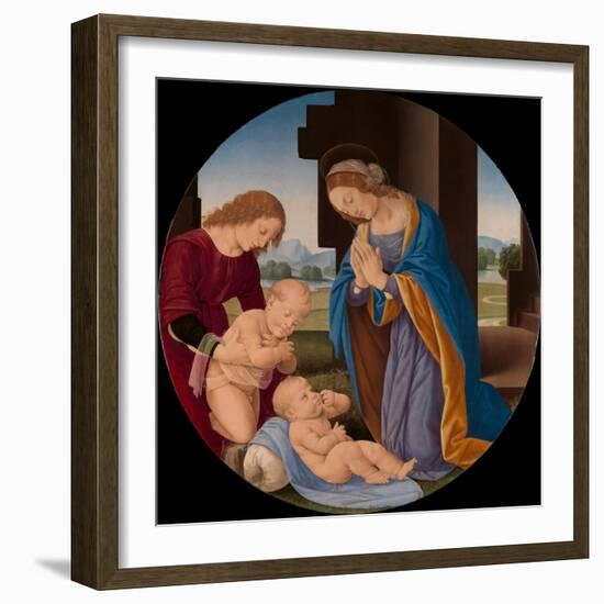 Madonna Adoring the Child with the Infant Saint John the Baptist and an Angel, c.1492-Lorenzo di Credi-Framed Giclee Print