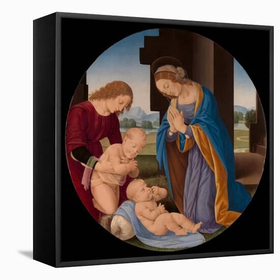 Madonna Adoring the Child with the Infant Saint John the Baptist and an Angel, c.1492-Lorenzo di Credi-Framed Stretched Canvas