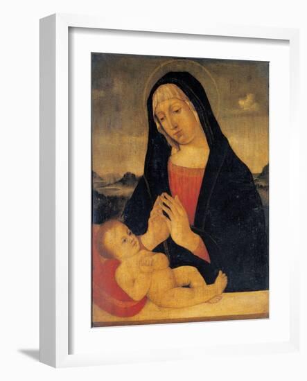 Madonna Adoring the Sleeping,17th c. copy from 15th c. Bellini Giovanni. Brera Art Gallery, Milan-Giovanni Bellini-Framed Art Print