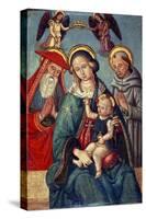 Madonna and Child Being Crowned by Two Angels, with St. Jerome and St. Francis, C.1500-null-Stretched Canvas