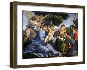 Madonna and Child Between Saints Catherine of Alexandria and Thomas-Lorenzo Lotto-Framed Giclee Print