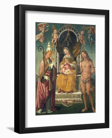 Madonna and Child Between Saints Fabian and Sebastian-Bartolomeo Della Gatta-Framed Giclee Print