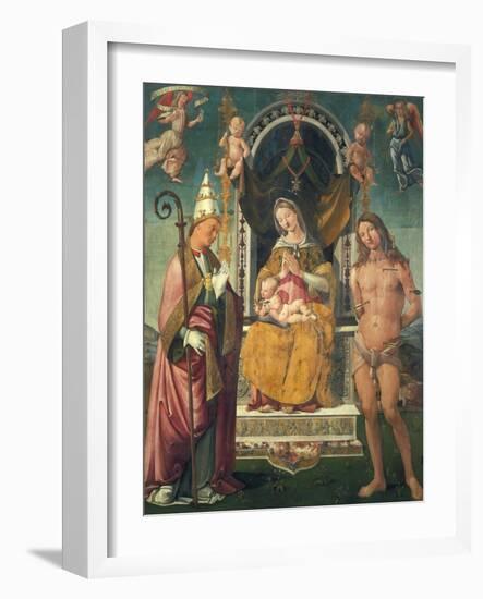 Madonna and Child Between Saints Fabian and Sebastian-Bartolomeo Della Gatta-Framed Giclee Print