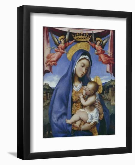 Madonna and Child Crowned by Angels, 1525-29-Lorenzo Lotto-Framed Giclee Print