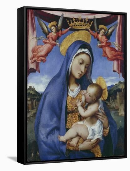 Madonna and Child Crowned by Angels, 1525-29-Lorenzo Lotto-Framed Stretched Canvas