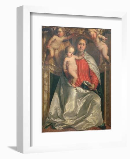 Madonna and Child Crowned by Two Angels, C.1530-Girolamo Romanino-Framed Giclee Print