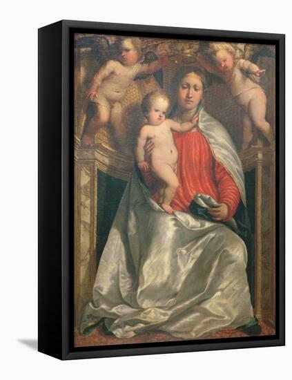 Madonna and Child Crowned by Two Angels, C.1530-Girolamo Romanino-Framed Stretched Canvas