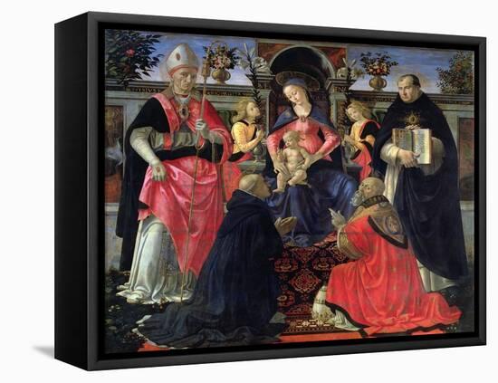 Madonna and Child Enthroned with St. Dionysius, Aeropagita, Domenic, Clement and Aquinas, c.1483-Domenico Ghirlandaio-Framed Stretched Canvas