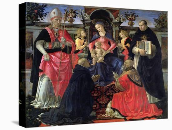 Madonna and Child Enthroned with St. Dionysius, Aeropagita, Domenic, Clement and Aquinas, c.1483-Domenico Ghirlandaio-Stretched Canvas