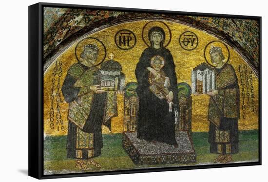 Madonna and Child, Flanked by Emperor Justinian (527-565), Left; and Constantine I (280-337)-null-Framed Stretched Canvas