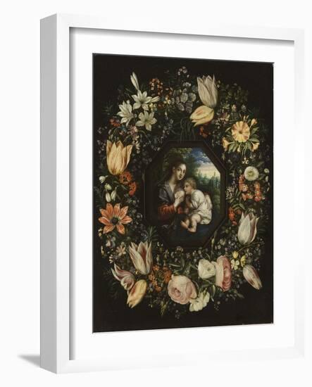 Madonna and Child in a Garland of Flowers, C.1625-Jan Brueghel and Hendrik van Balen-Framed Giclee Print