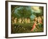 Madonna and Child in Landscape Feted by Dancing Cherubs-Frans Pourbus The Younger-Framed Giclee Print