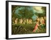 Madonna and Child in Landscape Feted by Dancing Cherubs-Frans Pourbus The Younger-Framed Giclee Print