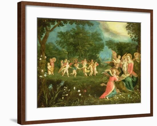 Madonna and Child in Landscape Feted by Dancing Cherubs-Frans Pourbus The Younger-Framed Giclee Print