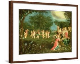 Madonna and Child in Landscape Feted by Dancing Cherubs-Frans Pourbus The Younger-Framed Giclee Print