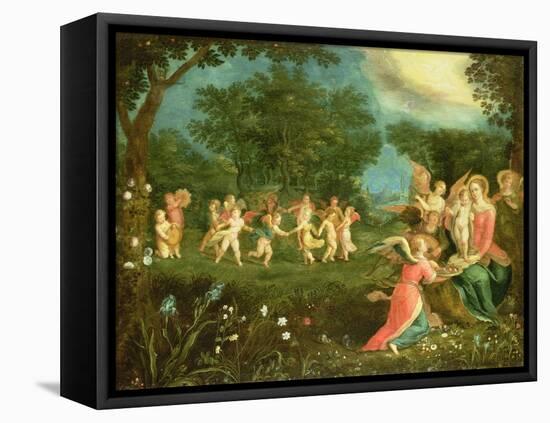 Madonna and Child in Landscape Feted by Dancing Cherubs-Frans Pourbus The Younger-Framed Stretched Canvas