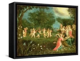 Madonna and Child in Landscape Feted by Dancing Cherubs-Frans Pourbus The Younger-Framed Stretched Canvas