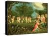 Madonna and Child in Landscape Feted by Dancing Cherubs-Frans Pourbus The Younger-Stretched Canvas