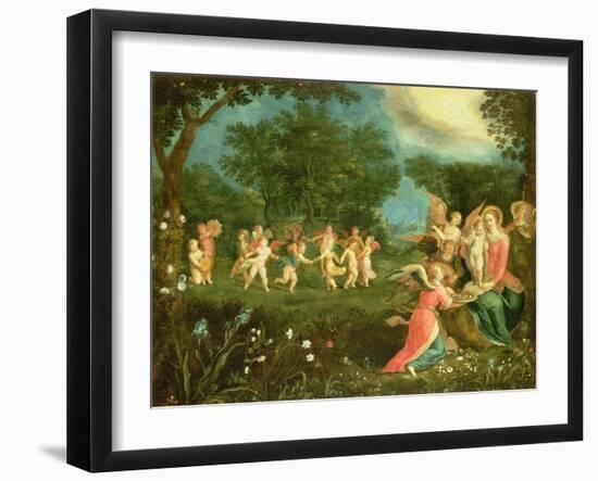 Madonna and Child in Landscape Feted by Dancing Cherubs-Frans Pourbus The Younger-Framed Giclee Print