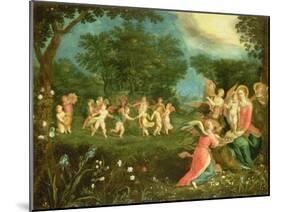 Madonna and Child in Landscape Feted by Dancing Cherubs-Frans Pourbus The Younger-Mounted Giclee Print