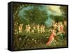 Madonna and Child in Landscape Feted by Dancing Cherubs-Frans Pourbus The Younger-Framed Stretched Canvas