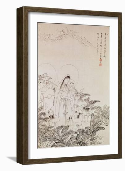 Madonna and Child (Pen and Ink on Paper)-Chinese-Framed Giclee Print