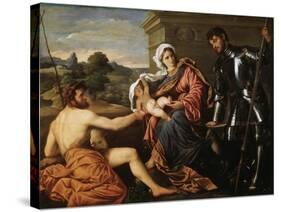Madonna and Child, Saint John the Baptist and Saint George, Early 1530S-Paris Bordone-Stretched Canvas