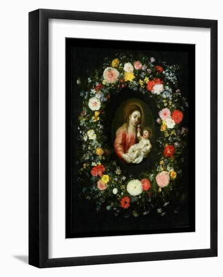 Madonna and Child Surrounded by a Garland of Flowers-Jan Brueghel the Younger-Framed Giclee Print