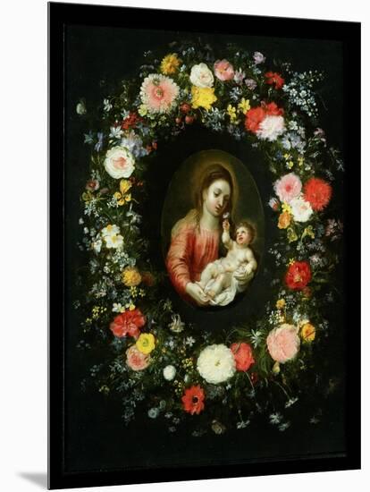 Madonna and Child Surrounded by a Garland of Flowers-Jan Brueghel the Younger-Mounted Giclee Print