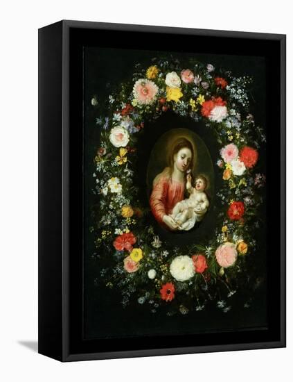 Madonna and Child Surrounded by a Garland of Flowers-Jan Brueghel the Younger-Framed Stretched Canvas
