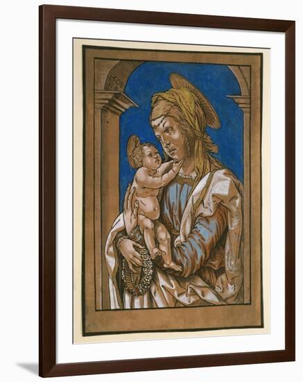 Madonna and Child under an Arch, 1508 (Woodcut, Overworked with Watercolour and Bodycolour)-Hans Burgkmair-Framed Giclee Print