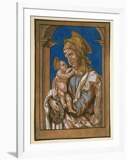 Madonna and Child under an Arch, 1508 (Woodcut, Overworked with Watercolour and Bodycolour)-Hans Burgkmair-Framed Giclee Print