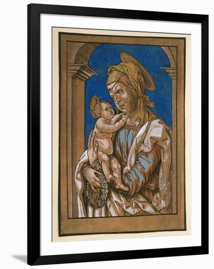 Madonna and Child under an Arch, 1508 (Woodcut, Overworked with Watercolour and Bodycolour)-Hans Burgkmair-Framed Giclee Print