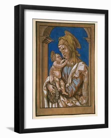Madonna and Child under an Arch, 1508 (Woodcut, Overworked with Watercolour and Bodycolour)-Hans Burgkmair-Framed Giclee Print