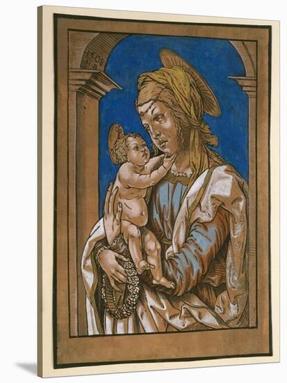 Madonna and Child under an Arch, 1508 (Woodcut, Overworked with Watercolour and Bodycolour)-Hans Burgkmair-Stretched Canvas