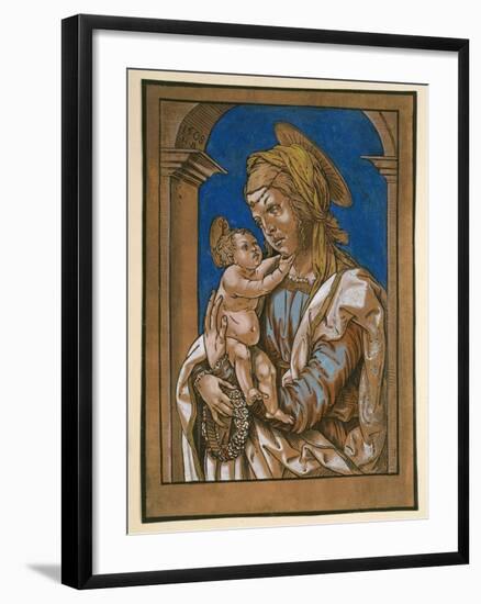 Madonna and Child under an Arch, 1508 (Woodcut, Overworked with Watercolour and Bodycolour)-Hans Burgkmair-Framed Giclee Print