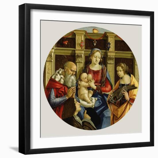 Madonna and Child with a Male Saint, Catherine of Alexandria and a Donor, c.1500-Michelangelo di Pietro Membrini-Framed Giclee Print