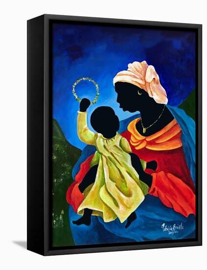 Madonna and child with crown of flowers-Patricia Brintle-Framed Stretched Canvas