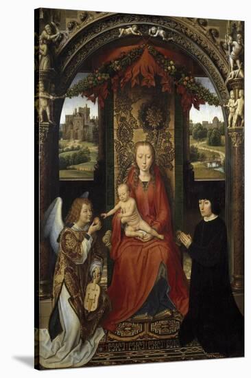 Madonna and Child with Donors and an Angel by Hans Memling-null-Stretched Canvas