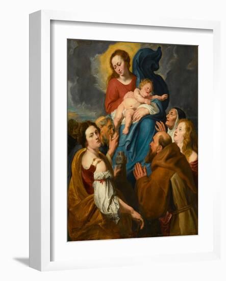 Madonna and Child with Five Saints, circa 1627-1630 (Oil on Cradled Oak Panel)-Anthony Van Dyck-Framed Giclee Print