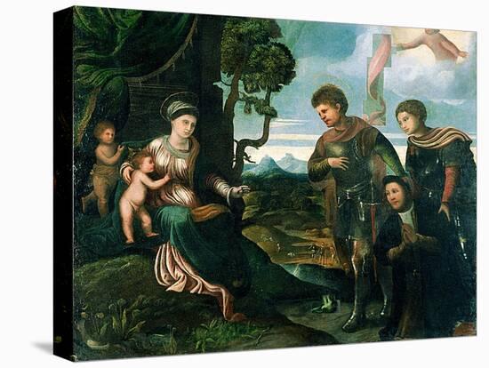 Madonna and Child with John the Baptist and Other Saints (Oil on Poplar Wood)-Dosso Dossi-Stretched Canvas