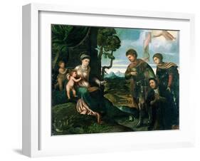 Madonna and Child with John the Baptist and Other Saints (Oil on Poplar Wood)-Dosso Dossi-Framed Giclee Print