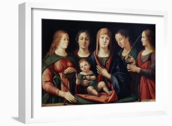 Madonna and Child with Mary Magdalen, Saint Catherine and Two Saints, 1504-Alvise Vivarini-Framed Giclee Print